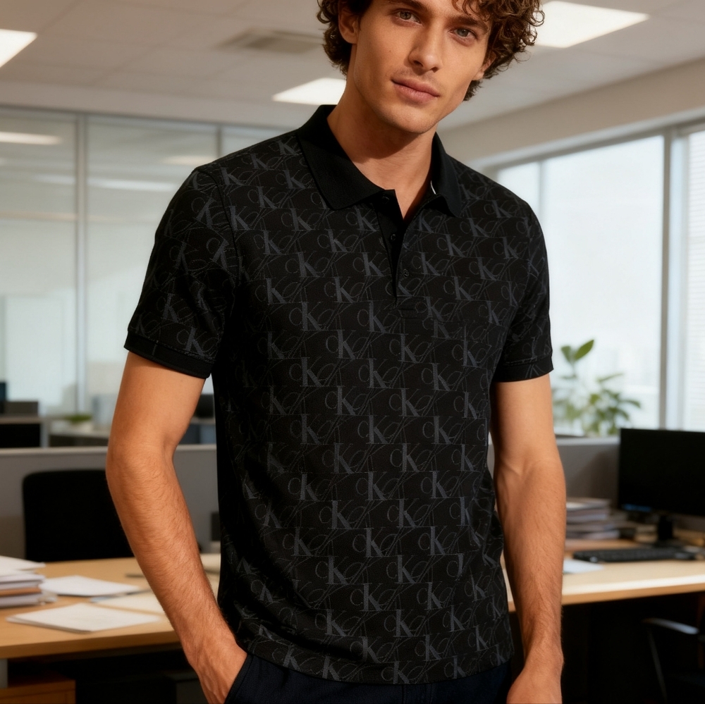 Calvin Klein Men's Dark Gray Logo Polo, Size M – Classic Cotton Blend